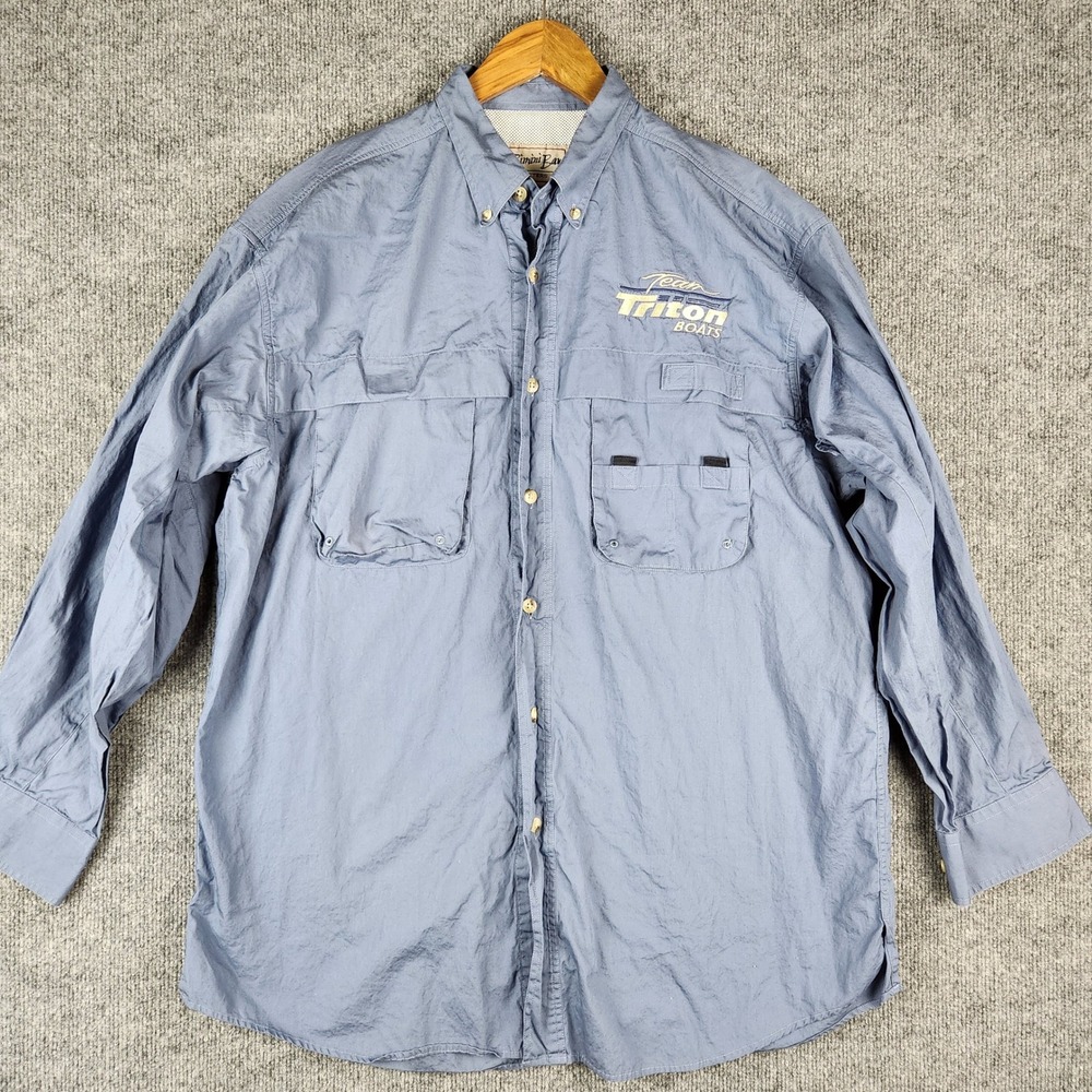 Bimini Bay Outfitters Shirt Team Triton Boats Fishing Mens Large Gray Blue